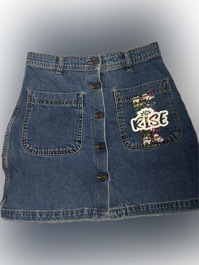 Denim Button-Front Women's Jean Skirt - Blue